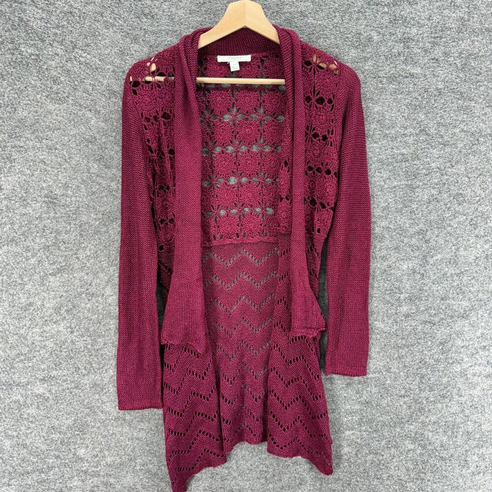 Liz Claiborne Top Women 2XS Purple Crochet Open Front Long Sleeve Stretch Casual